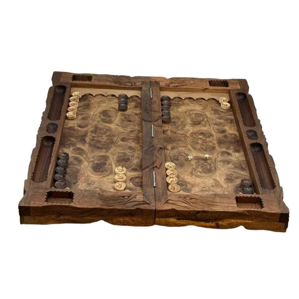 Backgammon & Chess Board Engraved Wood 28 - Image 4
