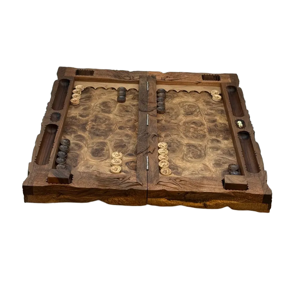 Backgammon & Chess Board Engraved Wood 28 - Image 3